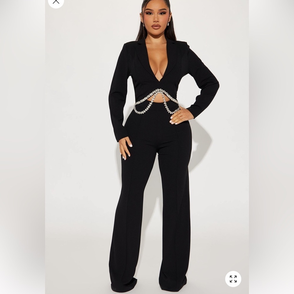 Elegant Black Jumpsuit with Gem Detail